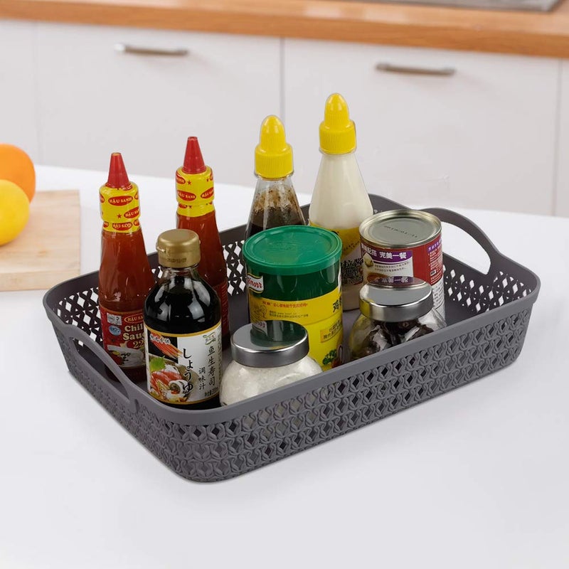 Kekow Plastic Storage Tray Basket with Handle, Set of 6, 13.22"" x 10.23"" x 2.95"", Gray - Image 4